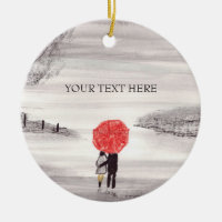 Red umbrella love couple postcard