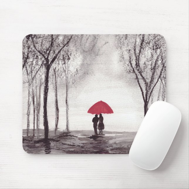 Red umbrella love couple rustic romantic mouse pad (With Mouse)