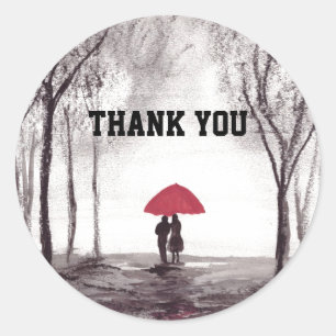 Red umbrella love couple wedding anniversary classic round sticker