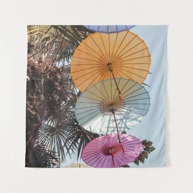 Red umbrella on green tree tapestry (Front)