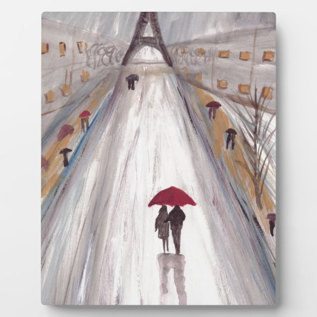 Red umbrella paris love couple plaque (Front)