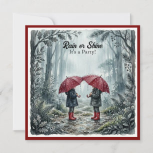 Red Umbrella Rain or Shine Birthday Invitation