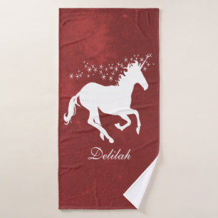 Red Unicorn Personalised Bath Towel Set