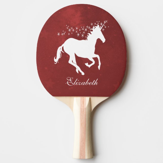 Red Unicorn Personalised Ping Pong Paddle (Front)