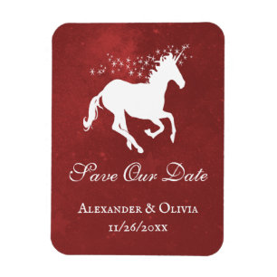 Red Unicorn Save The Date Magnet