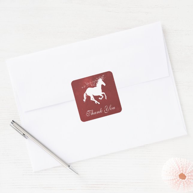 Red Unicorn Thank You Stickers (Envelope)