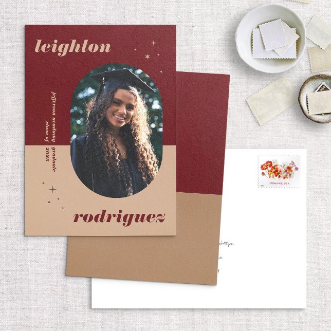 Red Unique Rounded Photo Graduation Announcement (Creator Uploaded)