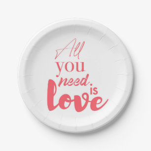 Red, urban graphic design "All you need is love" Paper Plate