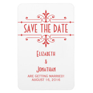 Red v2 Fancy Ornamental Save the Date Magnet