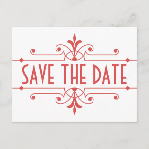 Red v2 Fancy Ornamental Save the Date Postcard