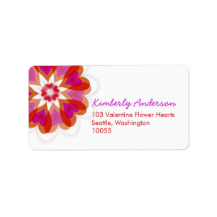 Red Valentine Flower Love Hearts Address Labels