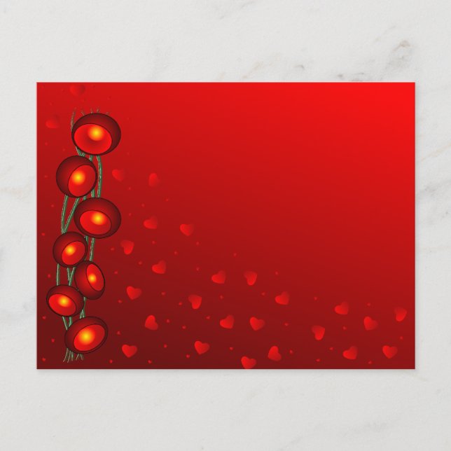 Red Valentine flowers with hearts Holiday Postcard (Front)