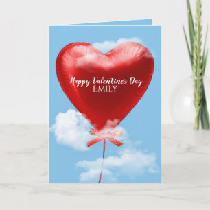 Red Valentine Heart Balloon in clouds Card