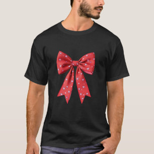 Red Valentine Heart Patterned Coquette Bow Pink He T-Shirt