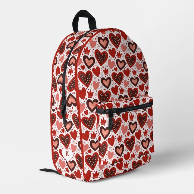 Red Valentine hearts and crowns pattern Printed Backpack (Back Corner Left)