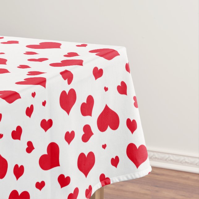 Red Valentine Hearts in Random Scattered Pattern Tablecloth (In Situ)