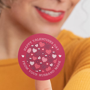 Red Valentine hearts pattern Classic Round Sticker
