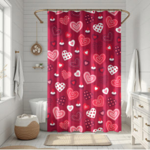 Red Valentine hearts pattern Shower Curtain