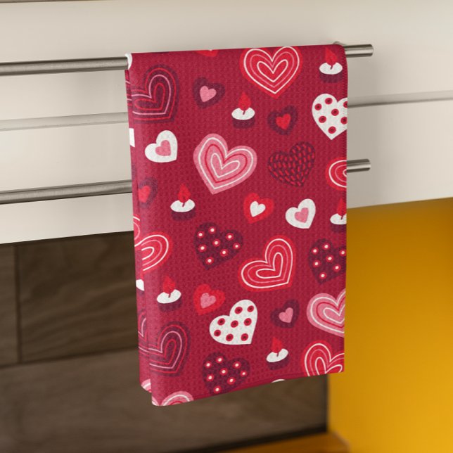 Red Valentine hearts pattern Tea Towel (Creator Uploaded)