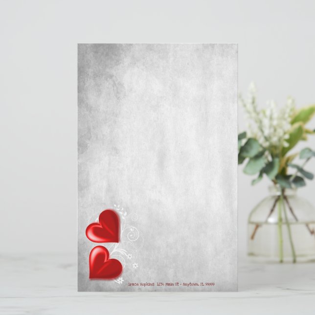 Red Valentine Hearts Personalised Stationery (Standing Front)