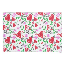 Red Valentine Hearts Pink Flowers Pillowcase