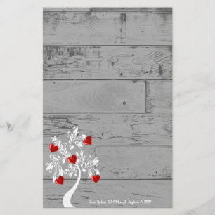 Red Valentine Hearts Tree Personalised Stationery