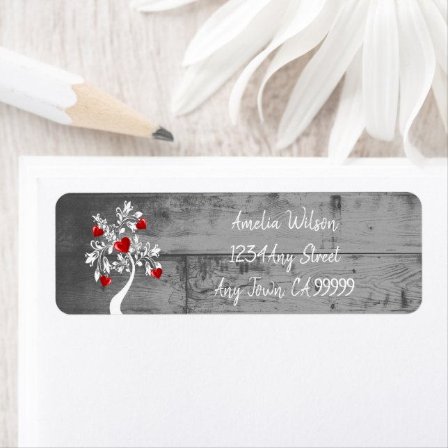 Red Valentine Hearts Tree Return Address Label (Insitu)