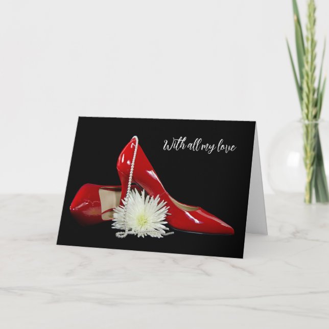 Red Valentine High Heels and Pearls Holiday Card (Front)