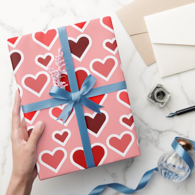 Red Valentine’s Day Love Hearts Wrapping Paper (Gifting)