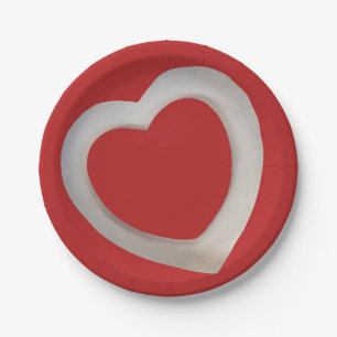 Red Valentine square Tag with white 3D heart  Paper Plate