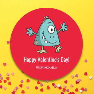 Red Valentine's Day Alien Monster School Classic Round Sticker