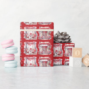Red Valentine's Day Caffe Romantic Wrapping Paper