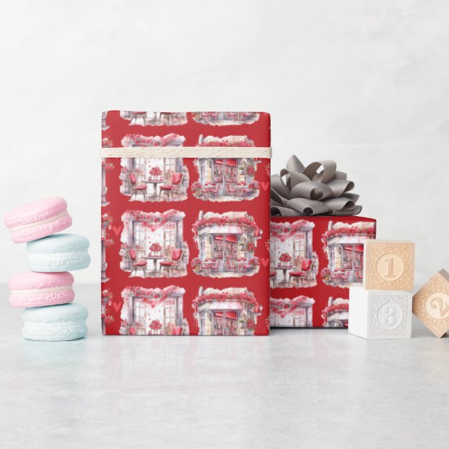 Red Valentine's Day Caffe Romantic Wrapping Paper (Baby Shower)