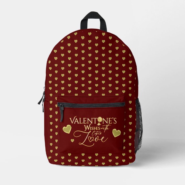Red Valentine's Day Calligraphy Printed Backpack (Front)