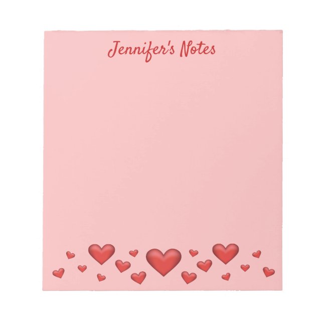 Red Valentine's Day Hearts & Custom Text Notepad (Front)