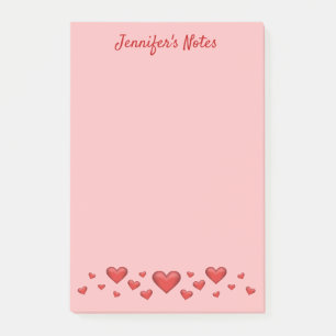 Red Valentine's Day Hearts & Custom Text Post-it Notes
