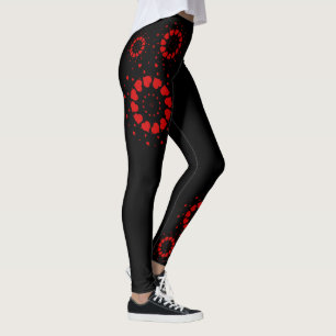 Red Valentine's hearts design on black Leggings