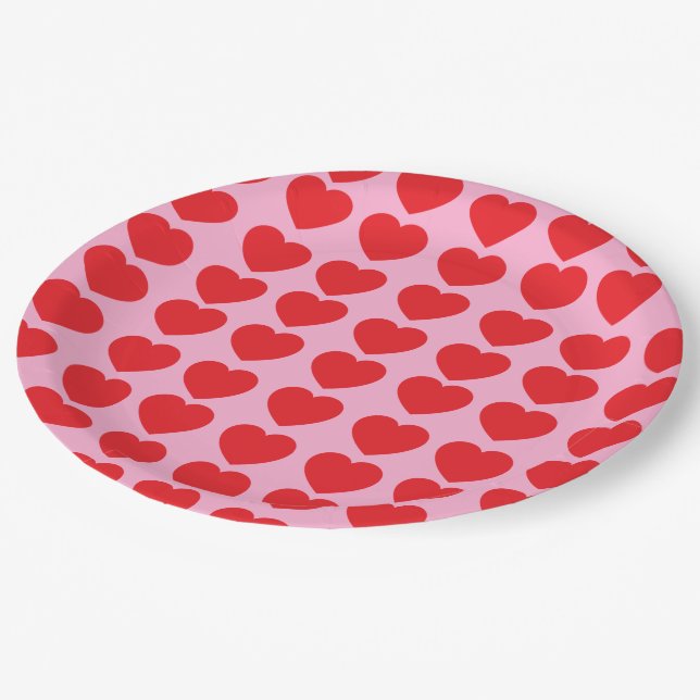 Red Valentines Hearts Paper Plate (Angled)