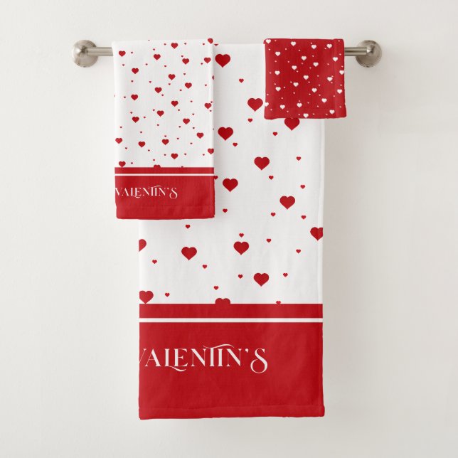 Red Valentine's hearts pattern Bath Towel Set (Insitu)