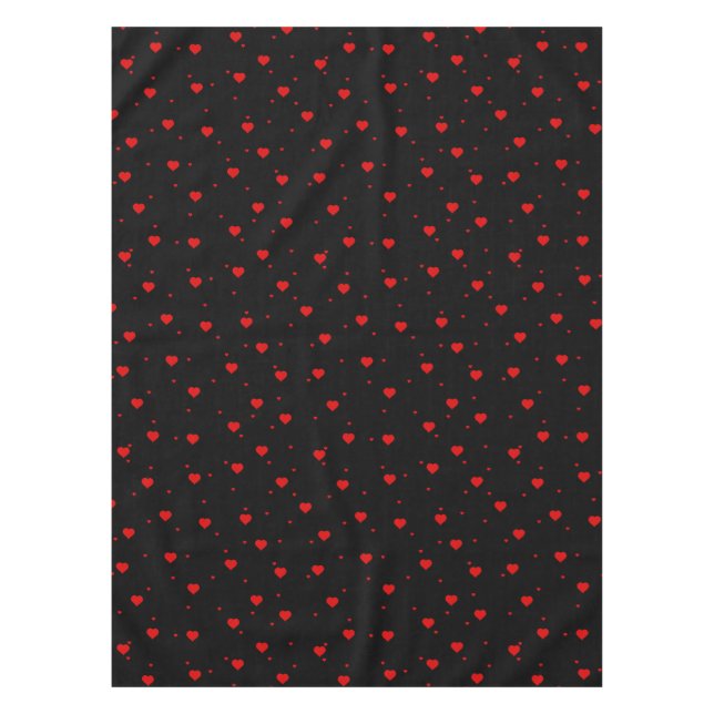 Red valentines Hearts Pattern on Black Tablecloth (Front)