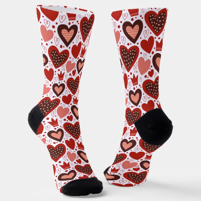 Red Valentines Hearts Pattern  Socks (Angled)