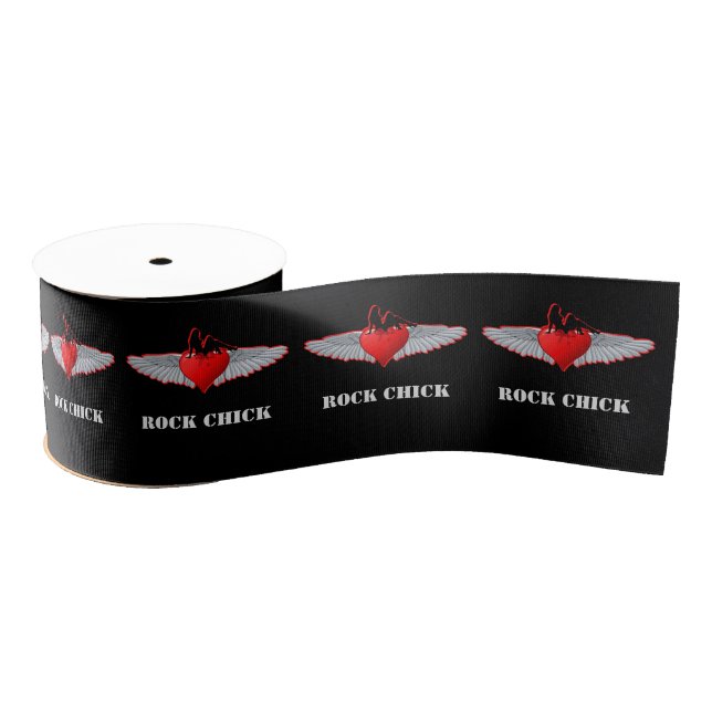 Red Valentines rock chick heart tattoo style Grosgrain Ribbon (Spool)