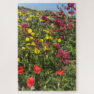 Red Valerian, Red Poppies and Yellow Daisies Jigsaw Puzzle