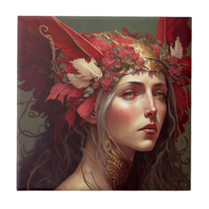 Red Valkyrie Woman Fantasy Art Ceramic Tile