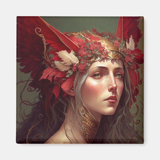 Red Valkyrie Woman Fantasy Art Magnet (Front)