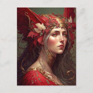 Red Valkyrie Woman Fantasy Art Postcard