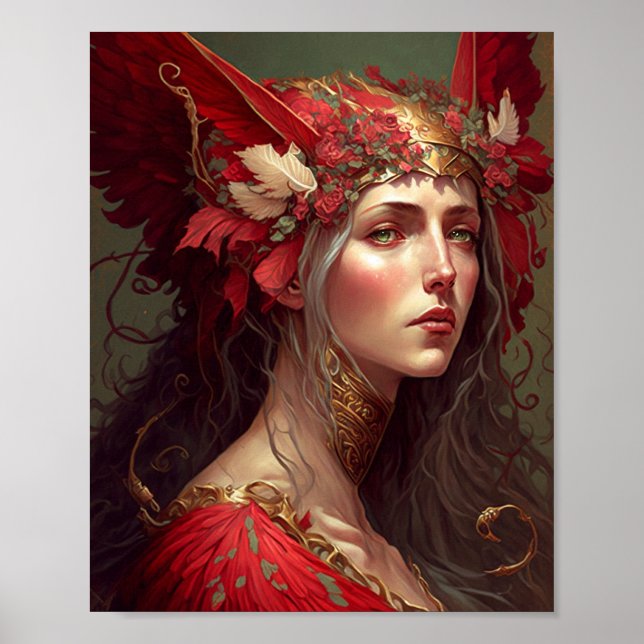Red Valkyrie Woman Fantasy Art Poster (Front)