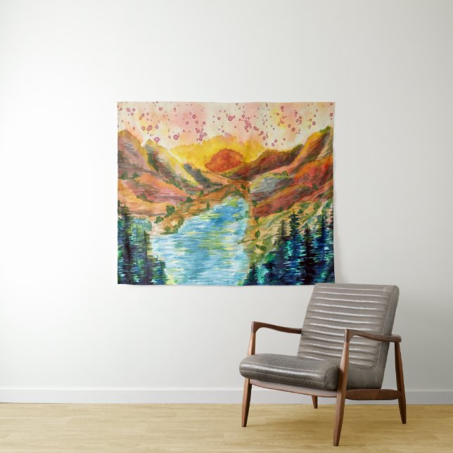 Red Valley Watercolor Wall Tapestry (In Situ (Horizontal))