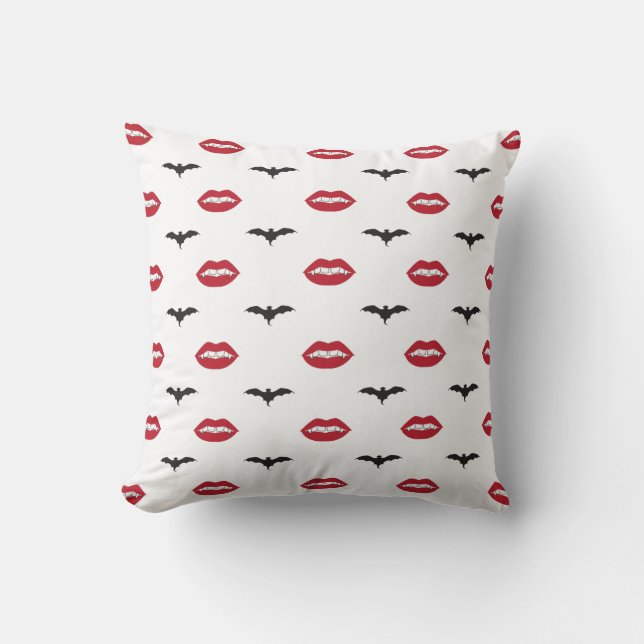 Red Vampire Lips and Bats Pattern Pillow (Front)