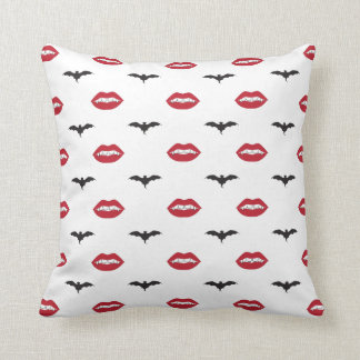 Red Vampire Lips and Bats Pattern Pillow